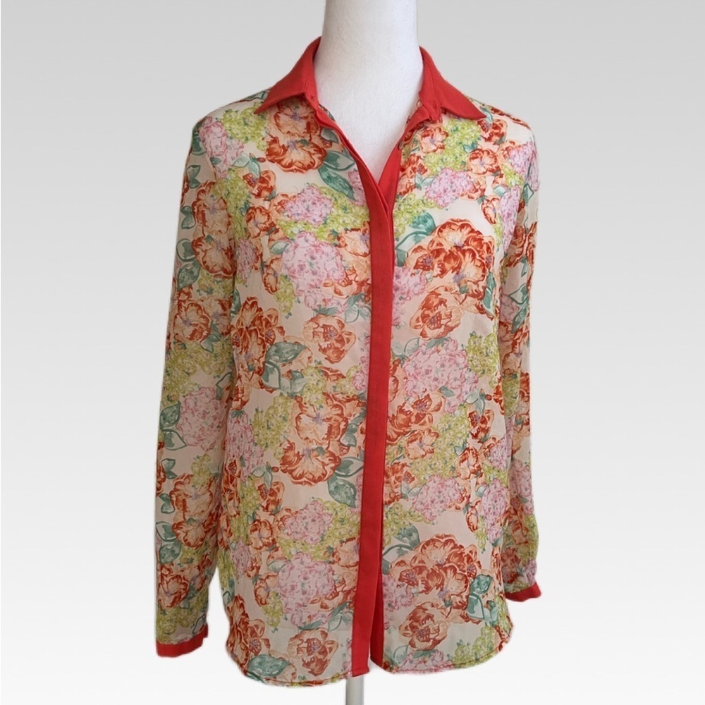 Zara Floral Blouse with Red Accents